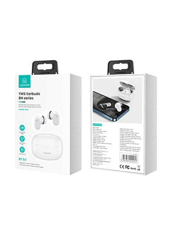 Usams BH11 Wireless In-Ear BT 5.1 TWS Ear Buds with Noise Reduction Low-Latency Gaming Headphone, White