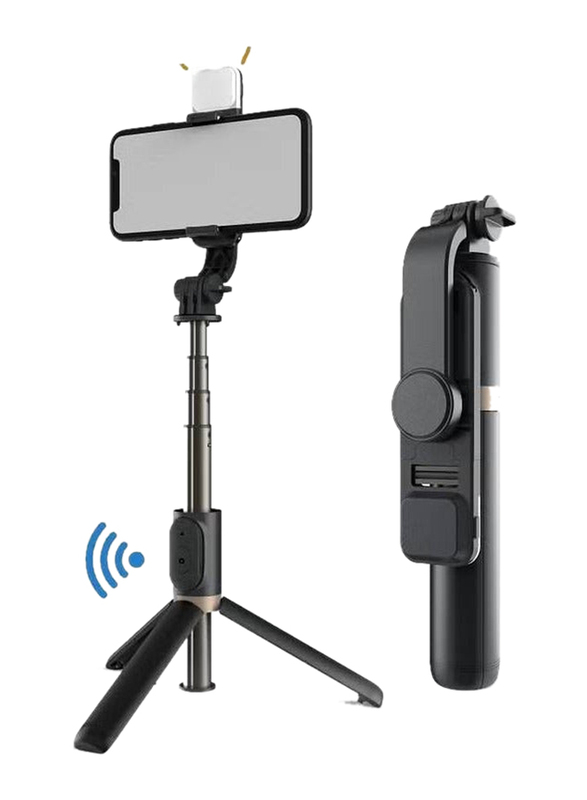 Gennext Q03S Fill Light Bluetooth Selfie Stick Tripod Mobile Phone Holder, Black