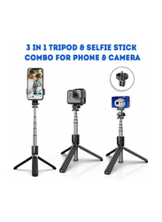 33 Inch Portable Aluminium Alloy Selfie Stick Tripod Stand with Wireless Remote for Smartphones, Black