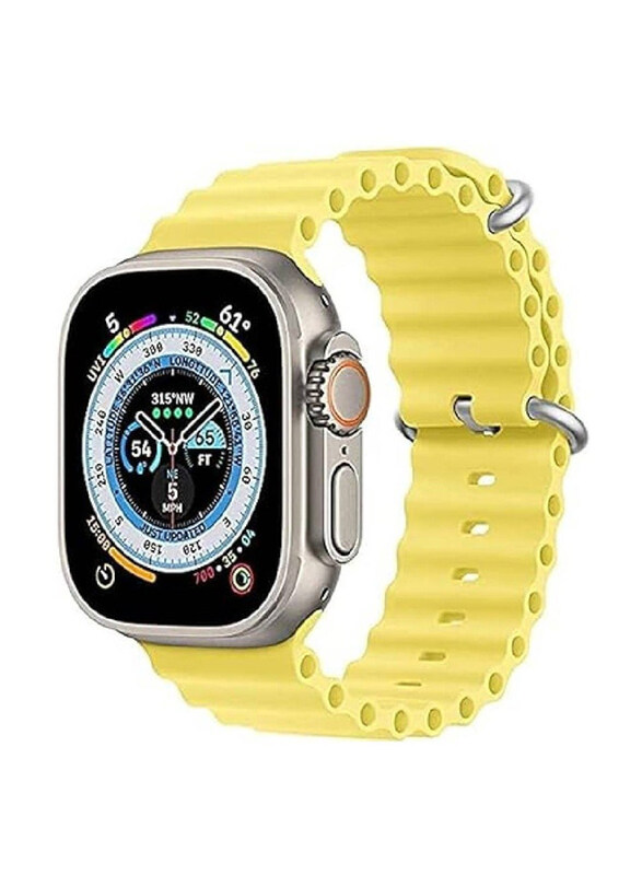 

Gennext Replacement Silicone Hole Wavy Strap Band for Apple Watch 42/44/45/49mm, Yellow