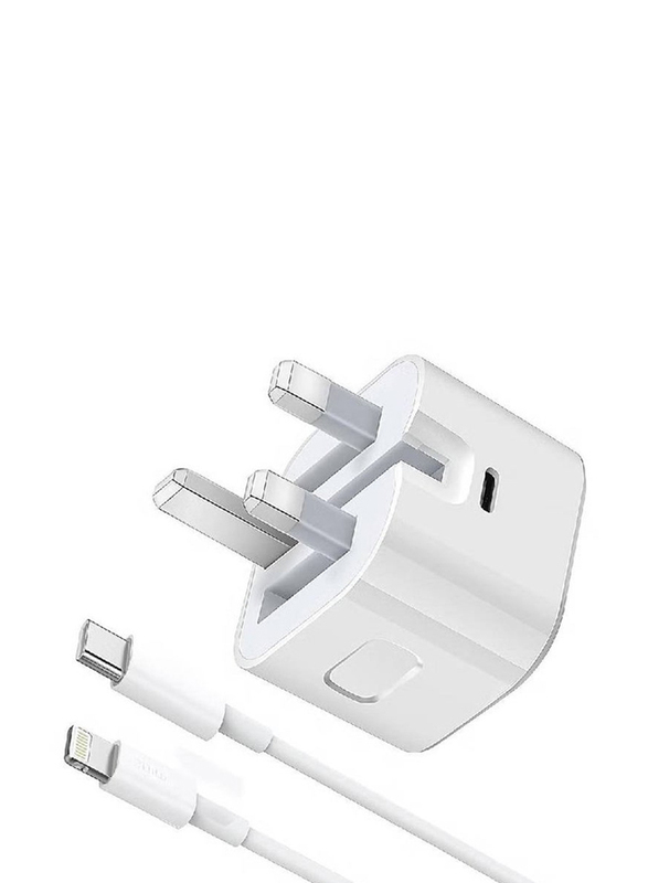 Gennext 20W Universal Fast Charging UK Plug Adapter, with 1-Meter Lightning Cable for Smartphones, White