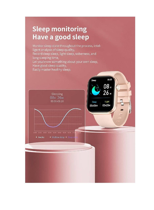 Heart Rate and Sleep Monitoring Pedometer Touch Screen Bluetooth Germany Smartwatch with IP68 Waterproof, Pink