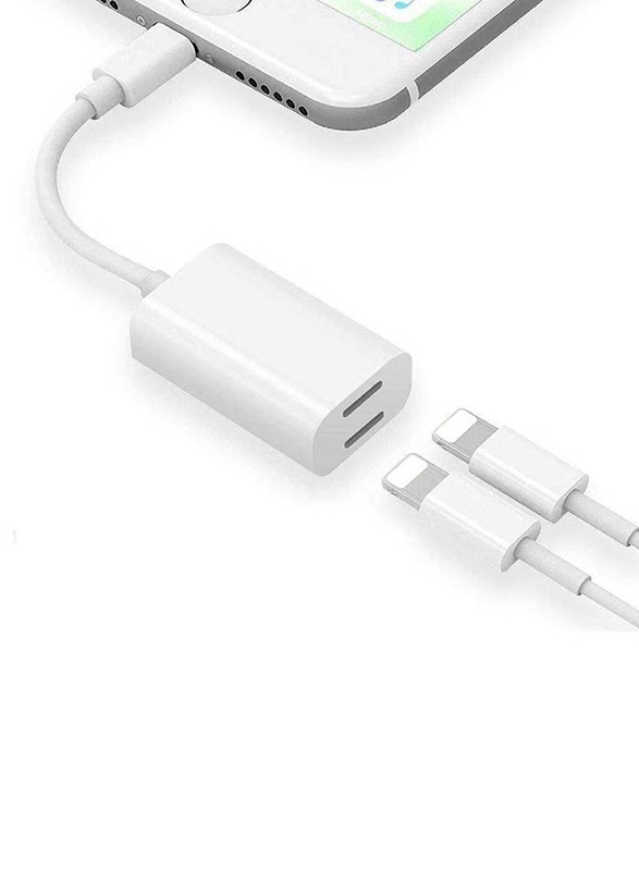 Gennext 2 in 1 Dual Lightning Headphone Audio & Charge Cable, Lightning to Lightning Cable for iPhone/iPad/Support Sync Data/Music Control/Call, White