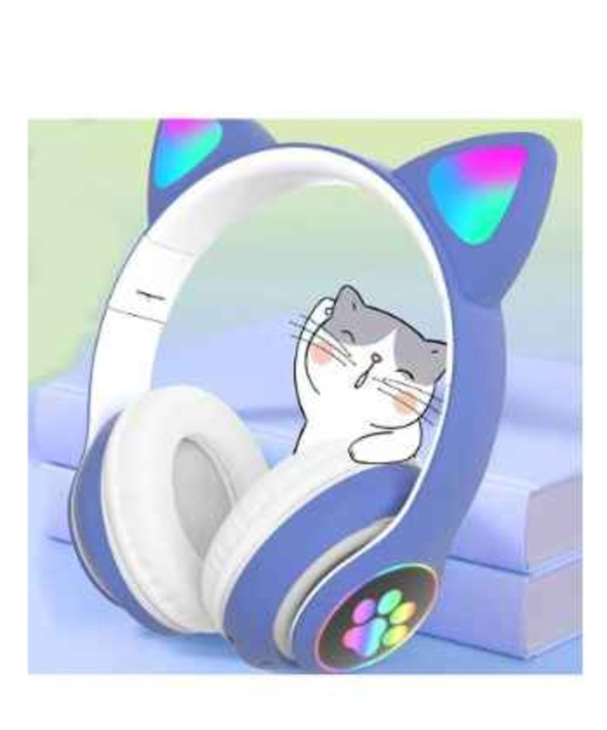 Gennext LED Light Cat Wireless Over-Ear Headphones, Blue