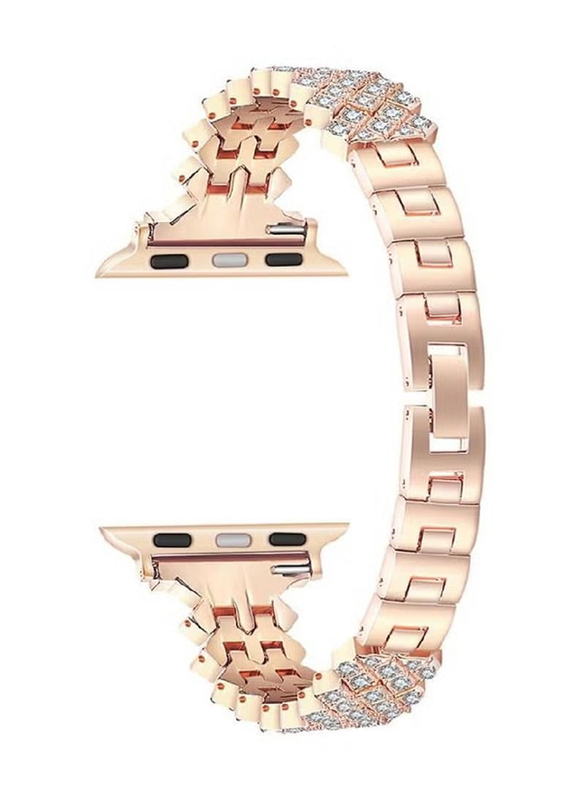 Gennext Bling Diamond Stainless Steel Strap for Apple Watch Series 7/6/5/4/3/2/1/SE 41mm 40mm 38mm, Rose Gold