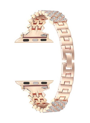 Gennext Bling Diamond Stainless Steel Strap for Apple Watch Series 7/6/5/4/3/2/1/SE 41mm 40mm 38mm, Rose Gold