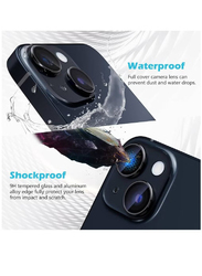 Apple iPhone 15/15 Plus Keep Original Shooting Shatterproof 9H Tempered Glass Metal Ring Camera Screen Protector, 2 Pieces, Black