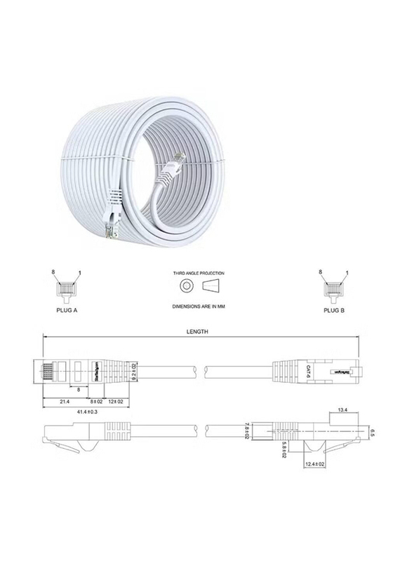 Gennext 30-Meters Full Copper Cat 6 Gigabit Ethernet Cable, Cat6 Gigabit Ethernet Adapter to Ethernet for Networking Devices, White