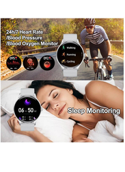 Fitness Tracker Heart Rate Blood Oxygen Meter Pedometer Sleep Monitor Bluetooth Smartwatch, Silver