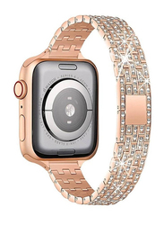 Gennext Slim Jewellery Bling Diamond Rhinestone Women Bracelet Band for Apple Watch Series SE 7/6/5/4/3/2/1 45/44/42mm/Ultra Watch 49mm, Rose Gold