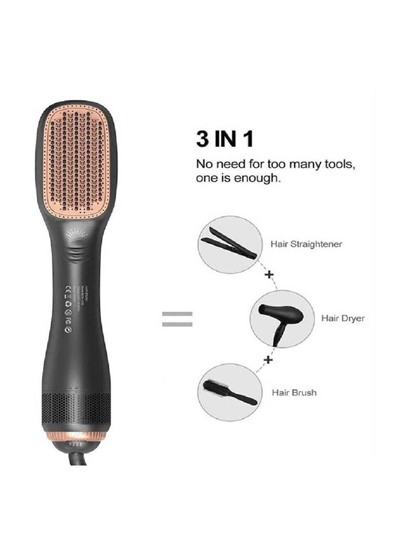 Arabest 3-In-1 Professional Hair Dryer Negative Ion Blow Hair Straightening Hot Air Electric Comb Brush, Black/Brown