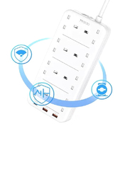 Yesido 2-Meter 8-Ports Power Socket with PD and QC Fast Charge, White