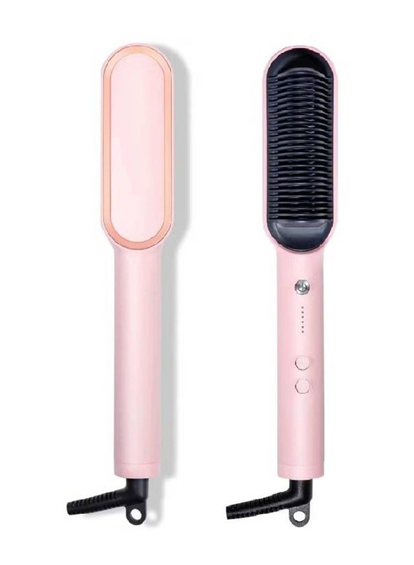 Gennext Electric Hair Straightener Brush with Ceramic Styling Comb, Pink