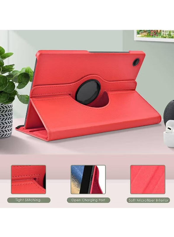 10.5 inch Samsung Galaxy Tab A8 Auto Sleep/Wake Folio Leather Smart Mobile Phone Case Cover with 360 Degree Rotating Stand, Red