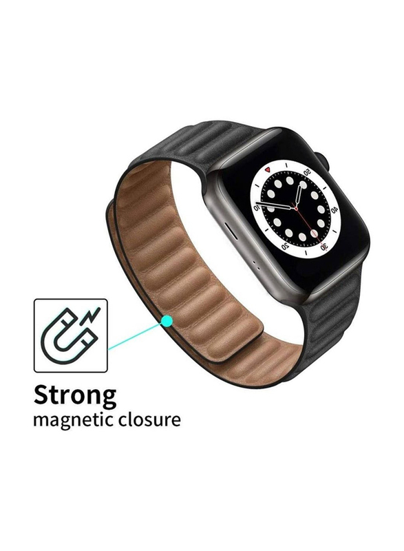 Gennext Leather Magnetic Replacement Strap Adjustable Wristband Compatible with Apple Watch Ultra 49mm, Black