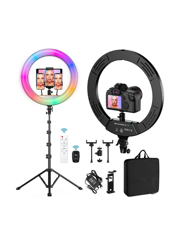 Universal 18" RGB Ring Light with Tripod Stand for Phone Camera iPad, Multicolour