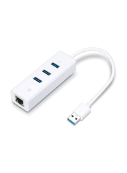 Gennext USB 3.0 to 3-Port USB Hub with RJ45 Ethernet Port Adapter, White