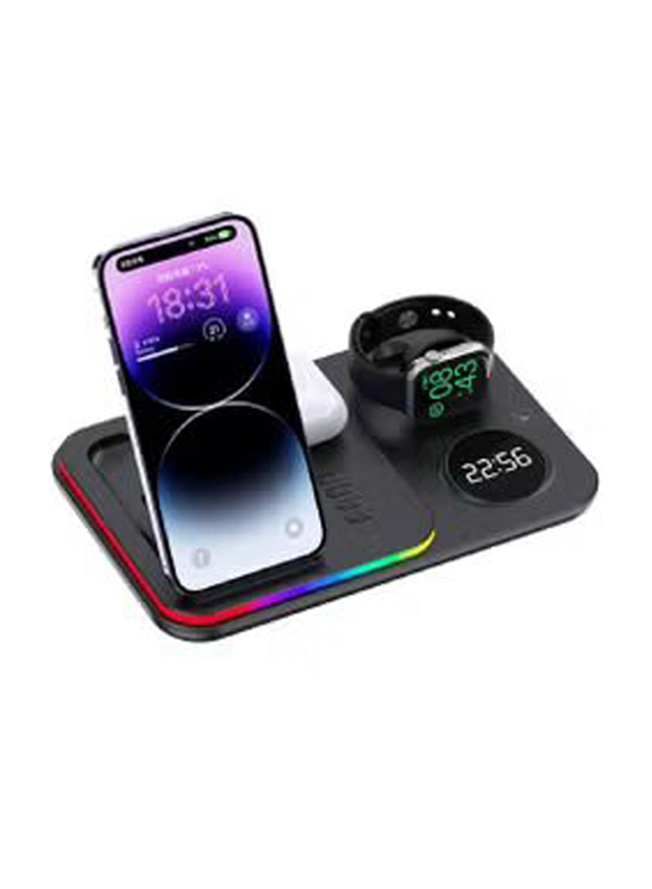 Gennext Foldable 5 in 1 Wireless Fast Charger Station Fast Multi Charging Stand, Black