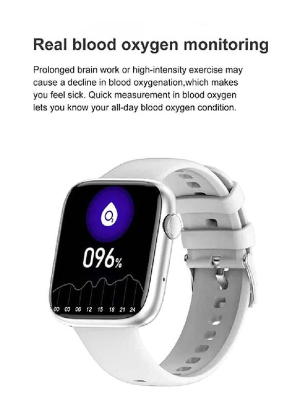 HD Full Touch Screen Bluetooth Call Smartwatch with Heart Rate Blood Oxygen Blood Pressure Sleep Monitor for Android and iPhone, White