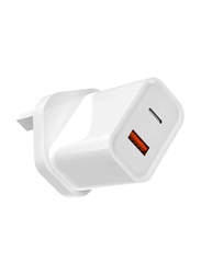Gennext PD Dual Port Wall Charging, with USB Type-C Plug, 20W, White