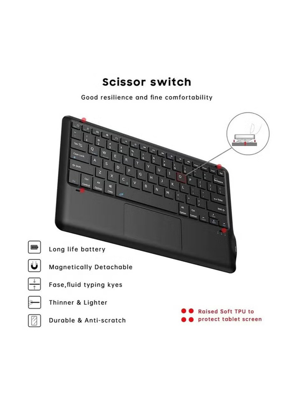 Gennext Smart Wireless English Waterproof Detachable Magnetic Tablet Trackpad Keyboard Case Cover with S Pen Holder for Samsung Galaxy Tab S7 FE 12.4 Inch 2021, Black