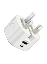 Gennext 25W USB-C Dual Port Foldable Plug Wall Charger, White