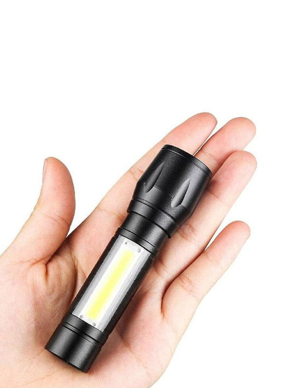 Gennext Handheld Zoomable LED Flashlight Rechargeable USB Tiny Portable Pocket Flash Light Torch with COB Side Searchlight High Lumens, Multicolour