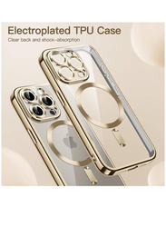 Zoomee Apple iPhone 15 Pro Max Soft TPU Electroplated Shockproof Mobile Phone Case Cover with Camera Lens Full Protection & MagSafe Wireless Charging, Gold