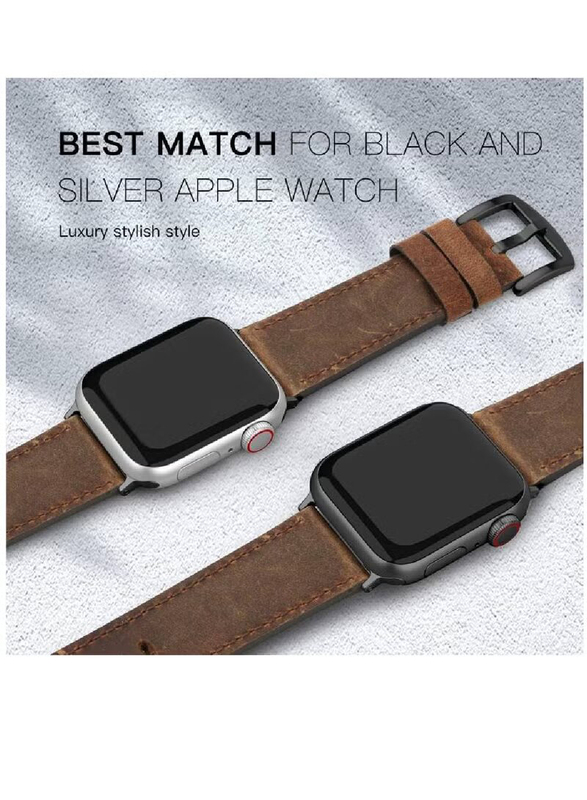 Gennext Replacement Genuine Leather Band Compatible With Apple Watch Series 8/7/SE/6/5//4/3/2/1, Brown