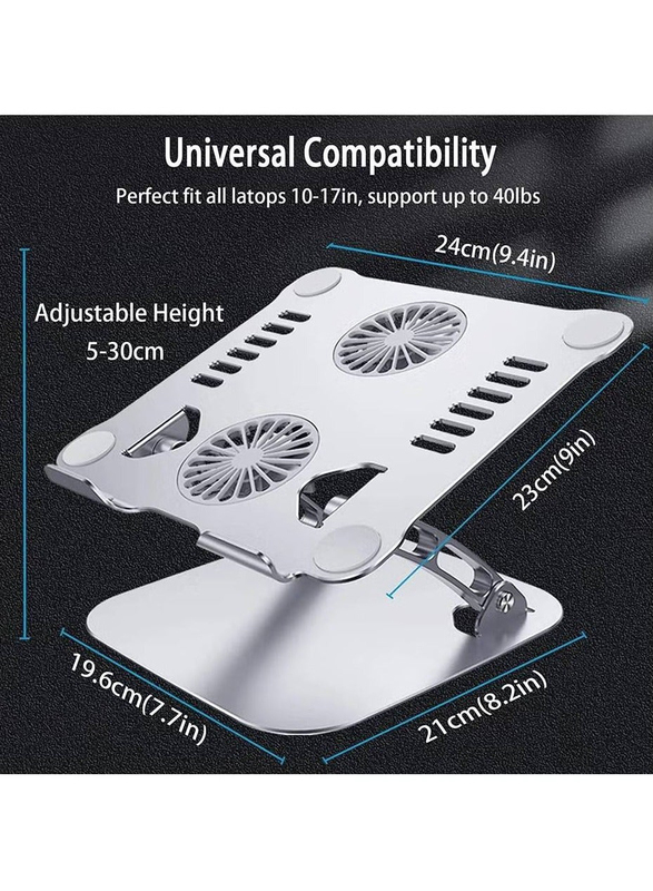 Gennext Adjustable Metal Alloy Radiator Multifunctional Laptop Stand with Heat Dissipation Cooling Fan for Gaming Laptops, Silver