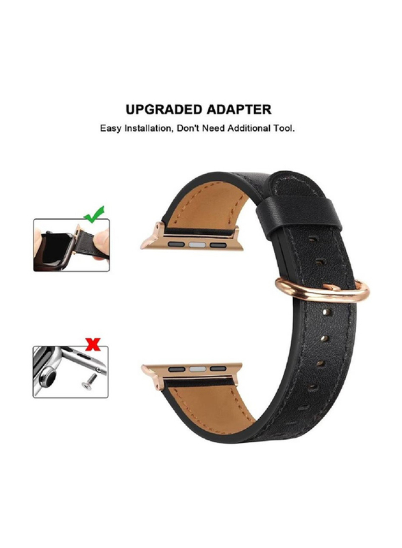 Replacement Genuine Leather Strap for Apple iWatch Series 8/7/6/5/4/3/2/1/SE/Ultra 49/45/44/42mm, Black