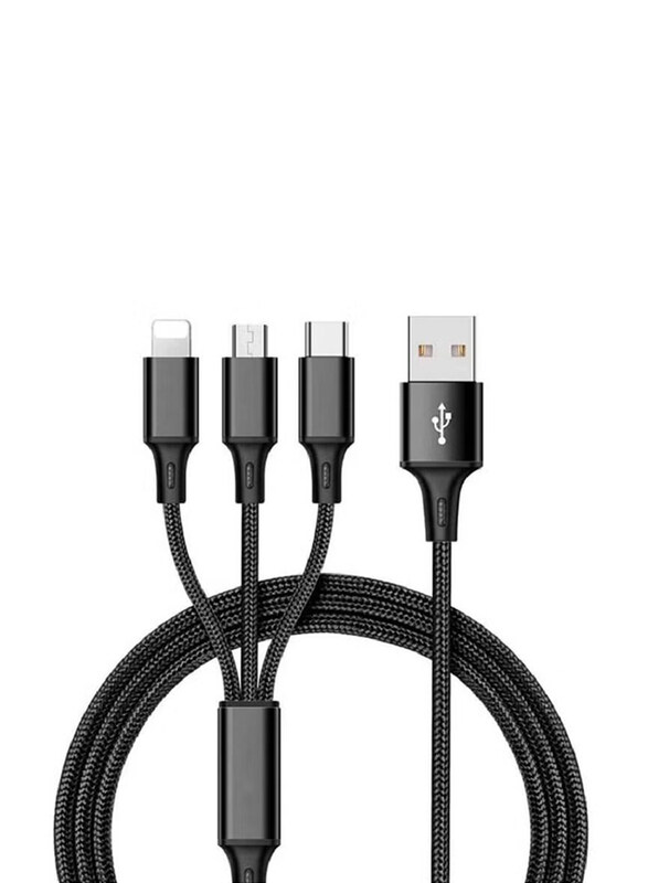 

Generic One Size Nylon 3-in-1 Type-C, Micro and Lightning Smart Charge Cable, Fast Charging USB Type-A Male to Multiple Types for Multi Devices, Black