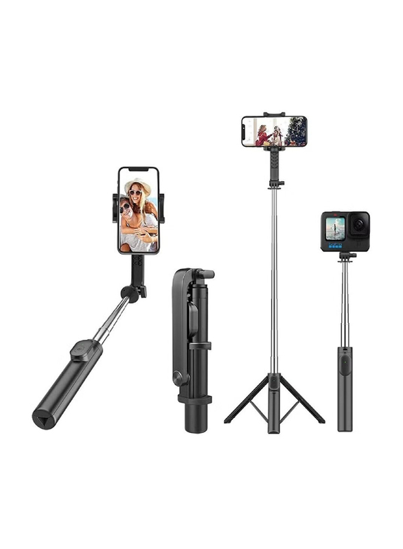 Gennext 4-in-1 Extendable up to 37.8 inch Long Selfie Stick with Tripod Stand & Remote, Large Reinforced Tripod for iPhone/OnePlus, Black