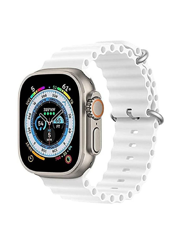 Zoomee Replacement Silicone Hole Wavy Strap for Apple Watch Series 8 Ultra 49mm, White