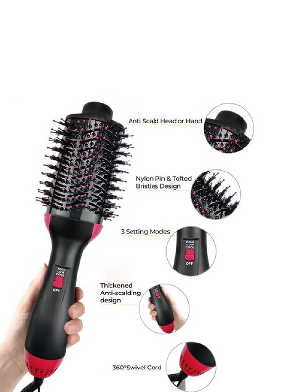 Gennext 3-in-1 One Step Upgrade Hot Air Blow Hair Dryer Brush & Volumizer for Hair Straightening, Curling & Styling, Black