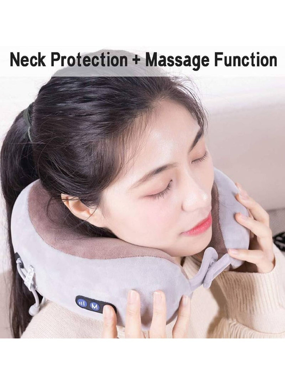 Gennext Electric Travel Neck Kneading Massage Pillow with U-Shaped Memory Foam, Brown