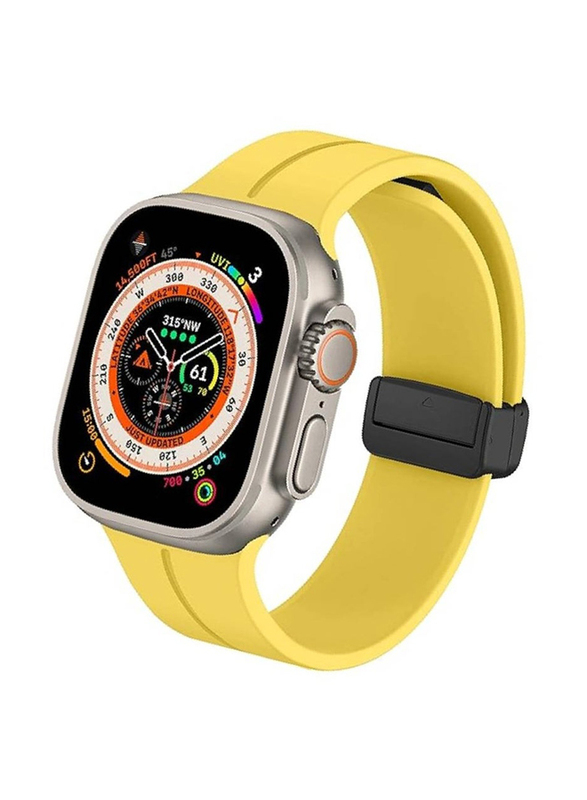 Replacement Soft Sport Wristband Magnetic Clasp Strap for Apple Watch Series Ultra 2 9/8/Ultra 8/7/6/5/4/3/SE 45/44/42mm, Yellow