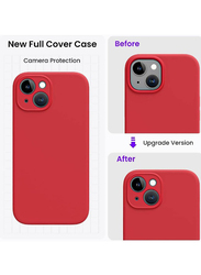 Gennext Apple iPhone 15 Plus Liquid Silicone Gel Rubber Cover Camera Protection Shockproof Protective Mobile Phone Case Cover with Screen Protector, 3 Pieces, Red/Clear
