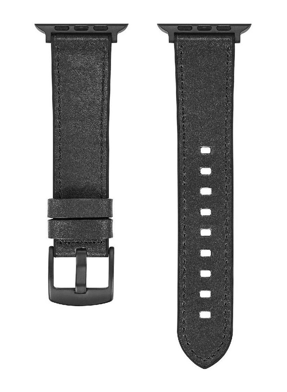 Gennext Replacement Genuine Leather Watch Strap for Apple Watch 49mm/45mm/44mm/42mm, Black