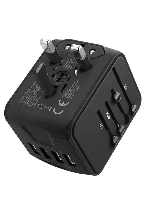 Gennext International Universal Travel Power Adapter All in One 4 USB with Electrical Plug, Black