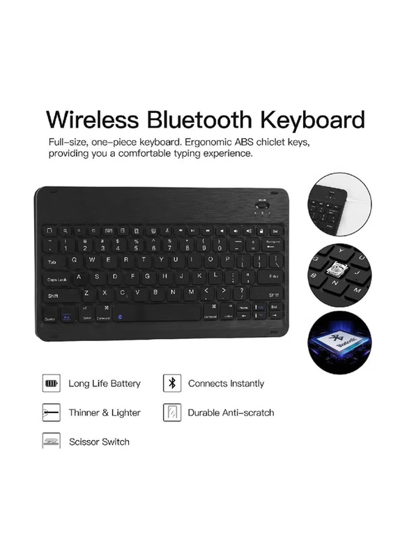 Gennext Detachable Wireless English Keyboard Tablet Case Cover for Samsung Galaxy Tab S8+ S7 FE S7+ 12.4 Inch, Black