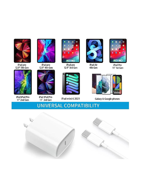Gennext Fast Charging Wall Charger with 6.6-Feet USB Type-C to USB-C Cable, 20W, White