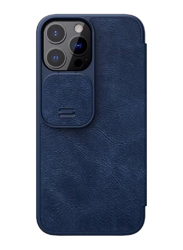 Nillkin Apple iPhone 13 Pro Qin Pro Flip Leather Wallet Mobile Phone Case Cover with Card Holder & Slide Camera Protection, Blue