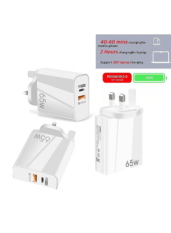 Gennext 65W Dual Port USB Type-C Wall Plug Charger, White