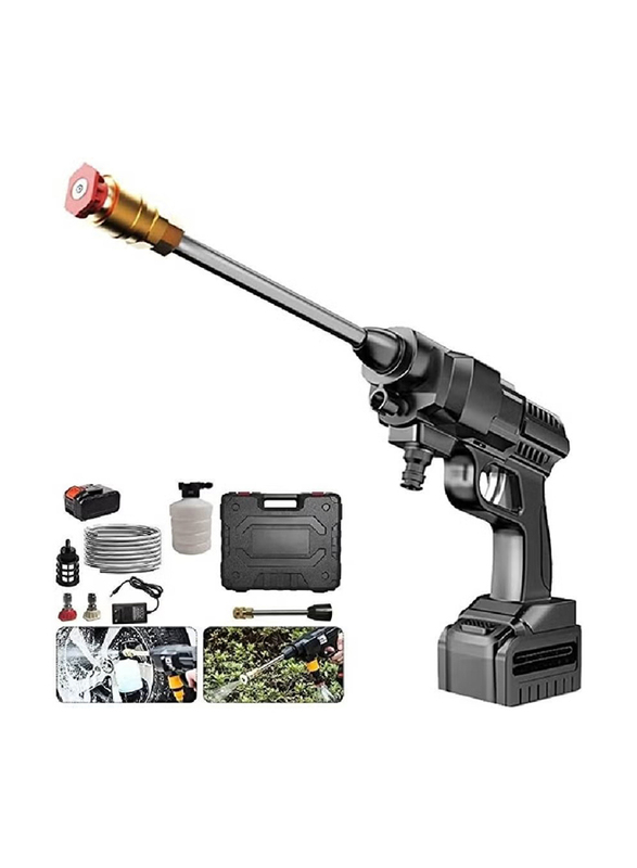 Cordless High Pressure Car Washer with Nozzles Water Gun Set, Black