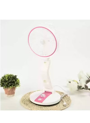 Gennext Rechargeable USB Charging Multifunction Folding Table Fan with 3 Blade & LED Light, White/Pink