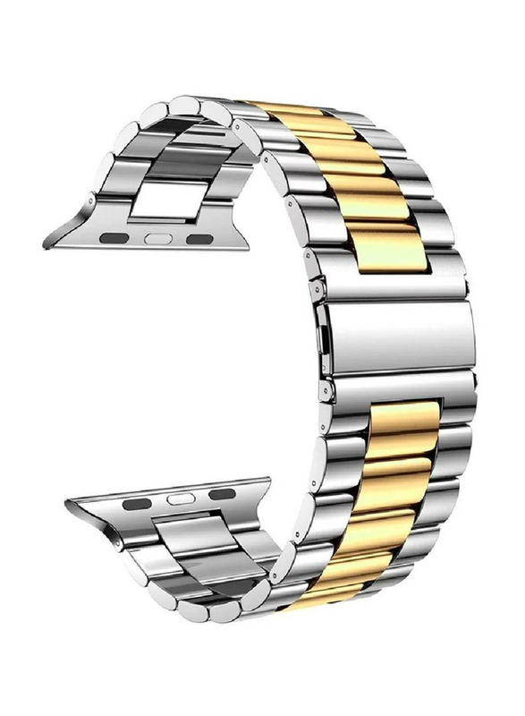 Replacement Stainless Steel Strap for Apple iWatch Series 8/7/6/5/4/3/2/1/SE/Ultra 49/45/44/42mm, Silver/Gold