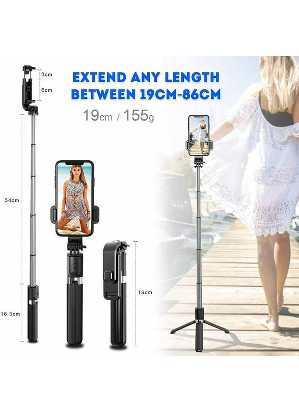 Gennext 4.5-inch -6.2-inch Smartphone Extendable Selfie Stick & Tripod Phone Holder with Bluetooth Wireless Remote, Silver/Black