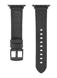 Gennext Replacement Genuine Leather Watch Strap for Apple Watch 49mm/45mm/44mm/42mm, Black