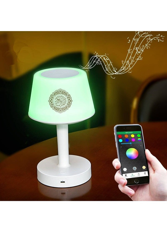 Gennext Desk Lamp Quran Speaker/Azan Clock/Bluetooth, 7 Colors LED Touch Table Lamp 8GB, With 16 Reciters Plus 16 Translations, White